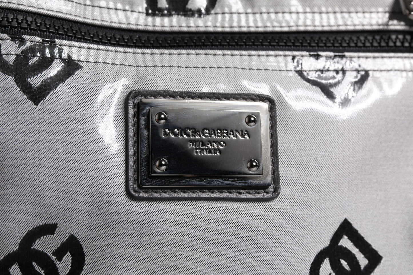 Dolce & Gabbana Polyester Gray Black DG Logo Plaque Backpack Bag