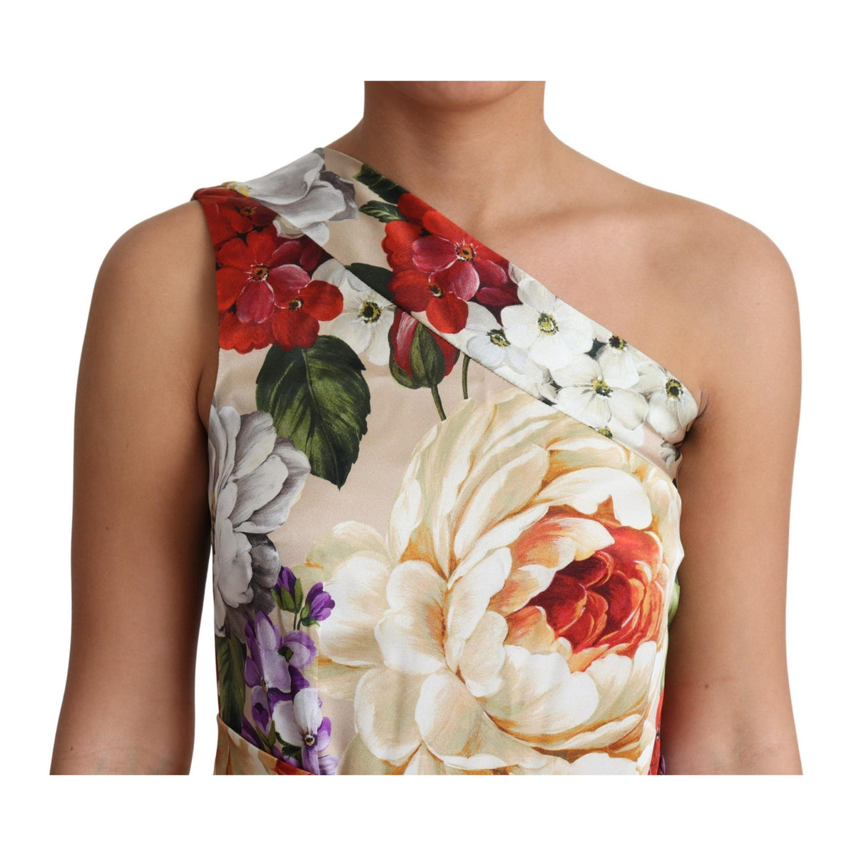 Dolce & Gabbana Print Silk Stretch One Shoulder Dress Floral