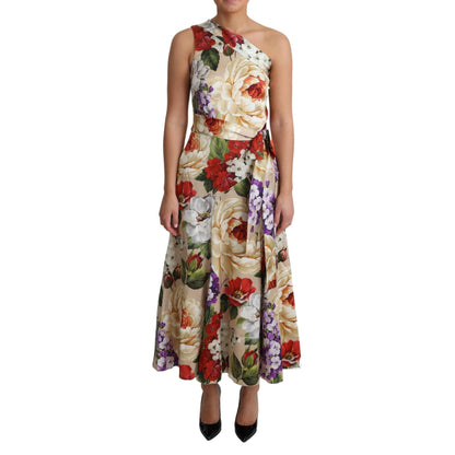 Dolce & Gabbana Print Silk Stretch One Shoulder Dress Floral