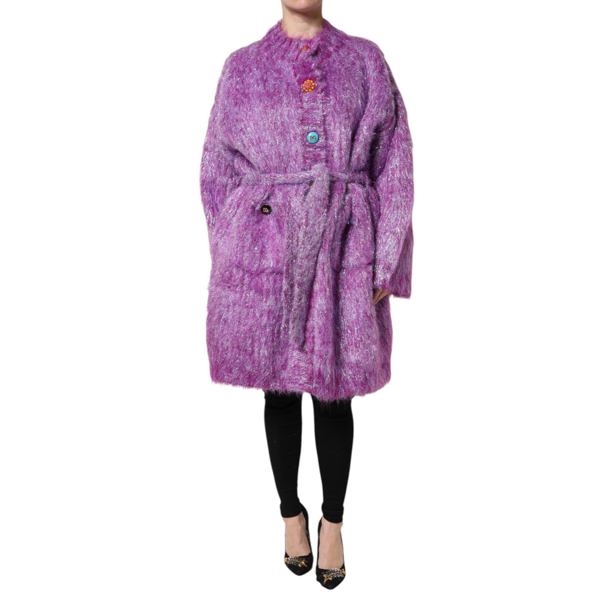 Dolce & Gabbana Purple Button Embellished Trench Coat Jacket