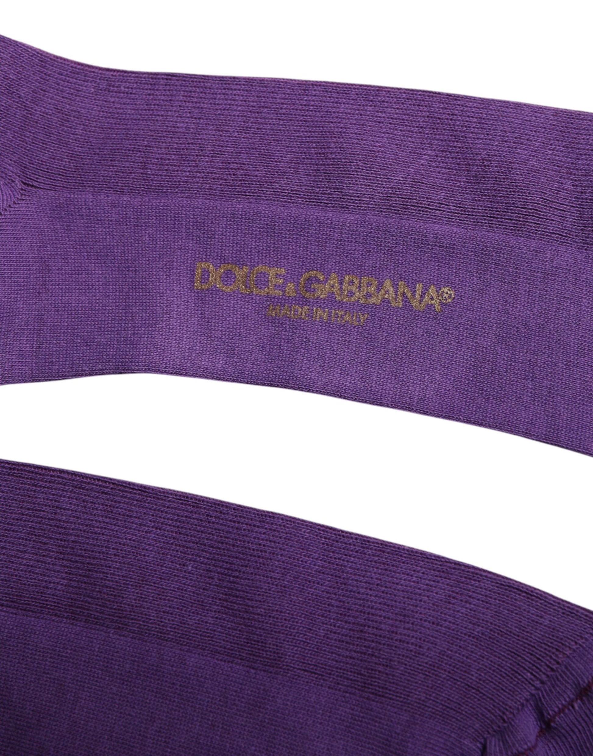Dolce & Gabbana Purple Cotton Logo Over The Calf Socks