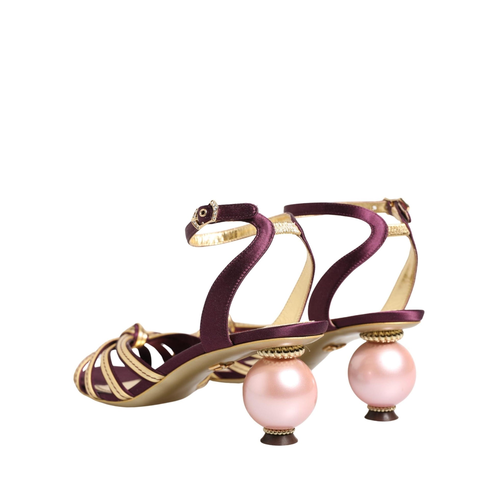 Dolce & Gabbana Purple Gold Keira Pearl Heels Sandals Shoes