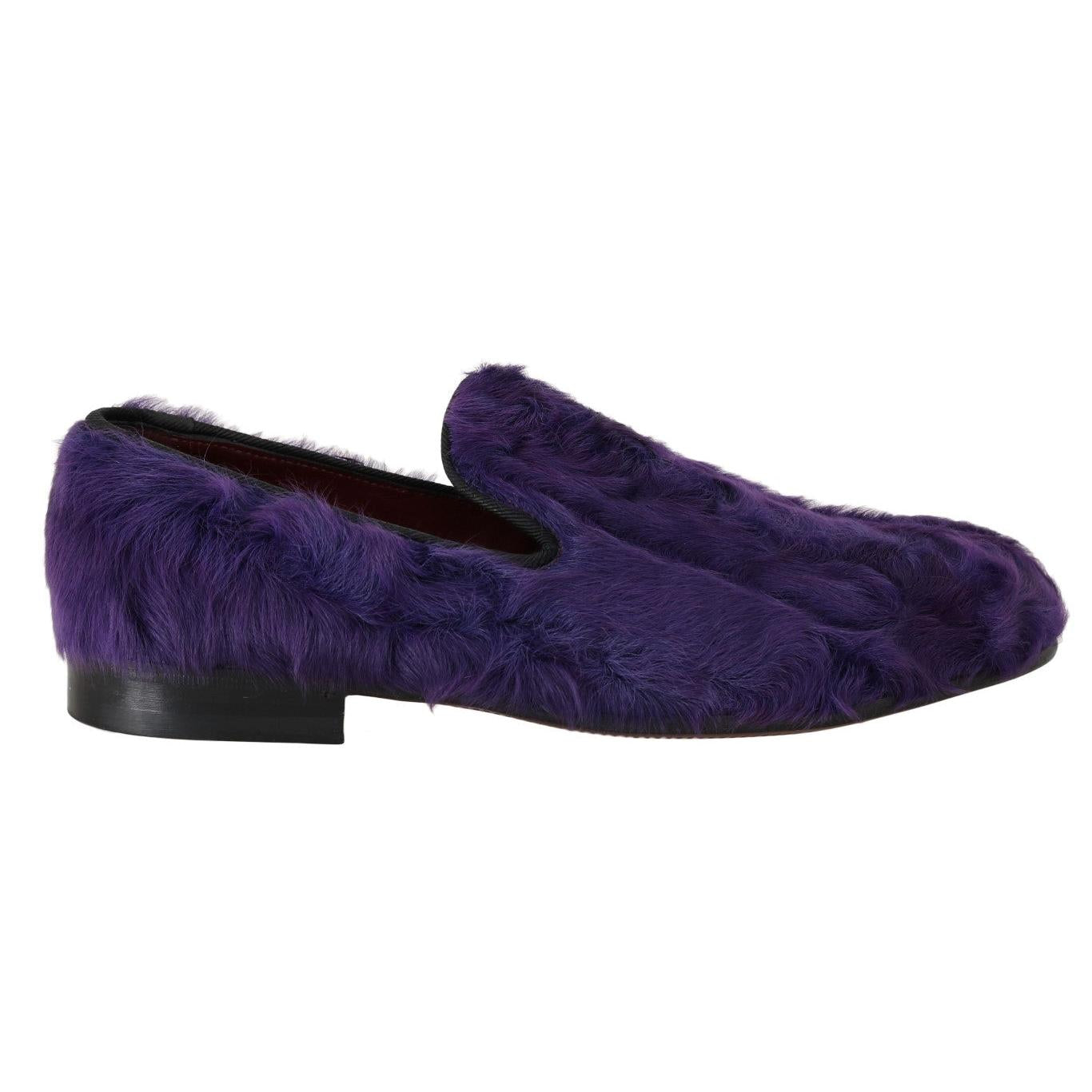 Dolce & Gabbana Purple Sheep Fur Leather Loafers