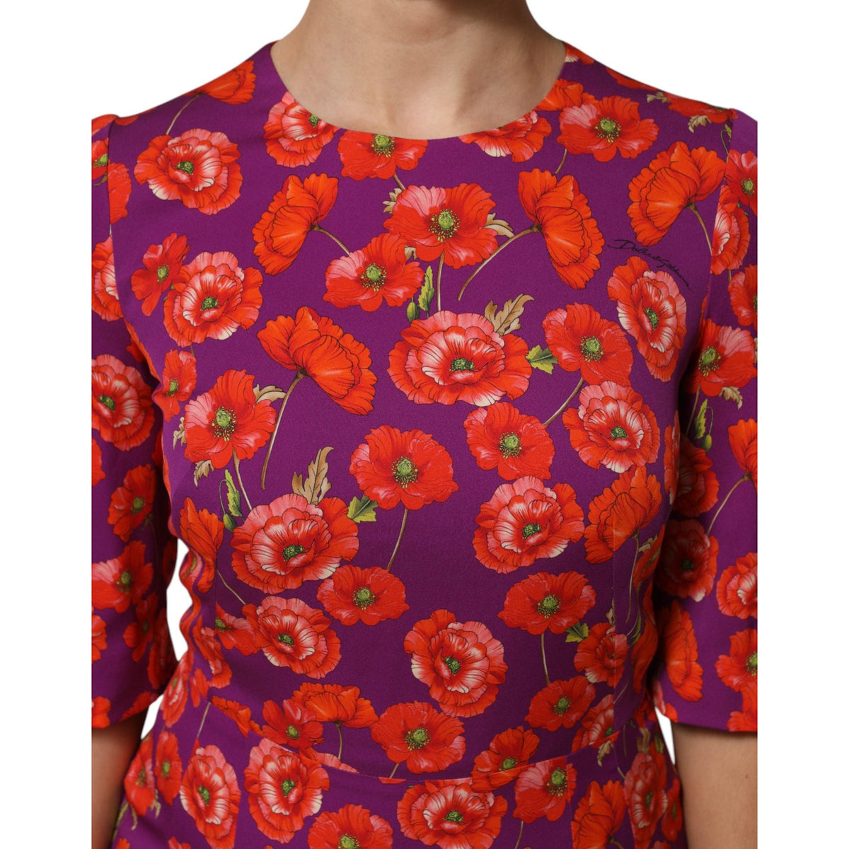 Dolce & Gabbana Purple Silk Floral Print Midi Sheath Dress