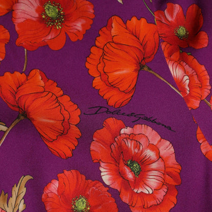 Dolce & Gabbana Purple Silk Floral Print Midi Sheath Dress