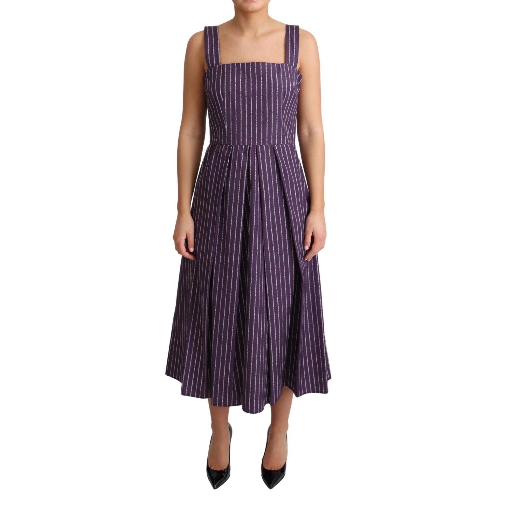 Dolce & Gabbana Purple Striped Cotton A-Line Stretch Dress