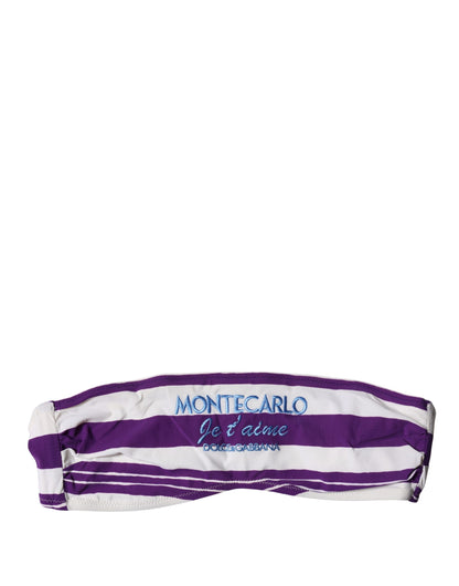 Dolce & Gabbana Purple White Stripes Nylon Bandeau Swimwear