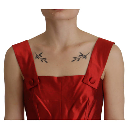 Dolce & Gabbana Red A-line Pleated Satin Silk Dress