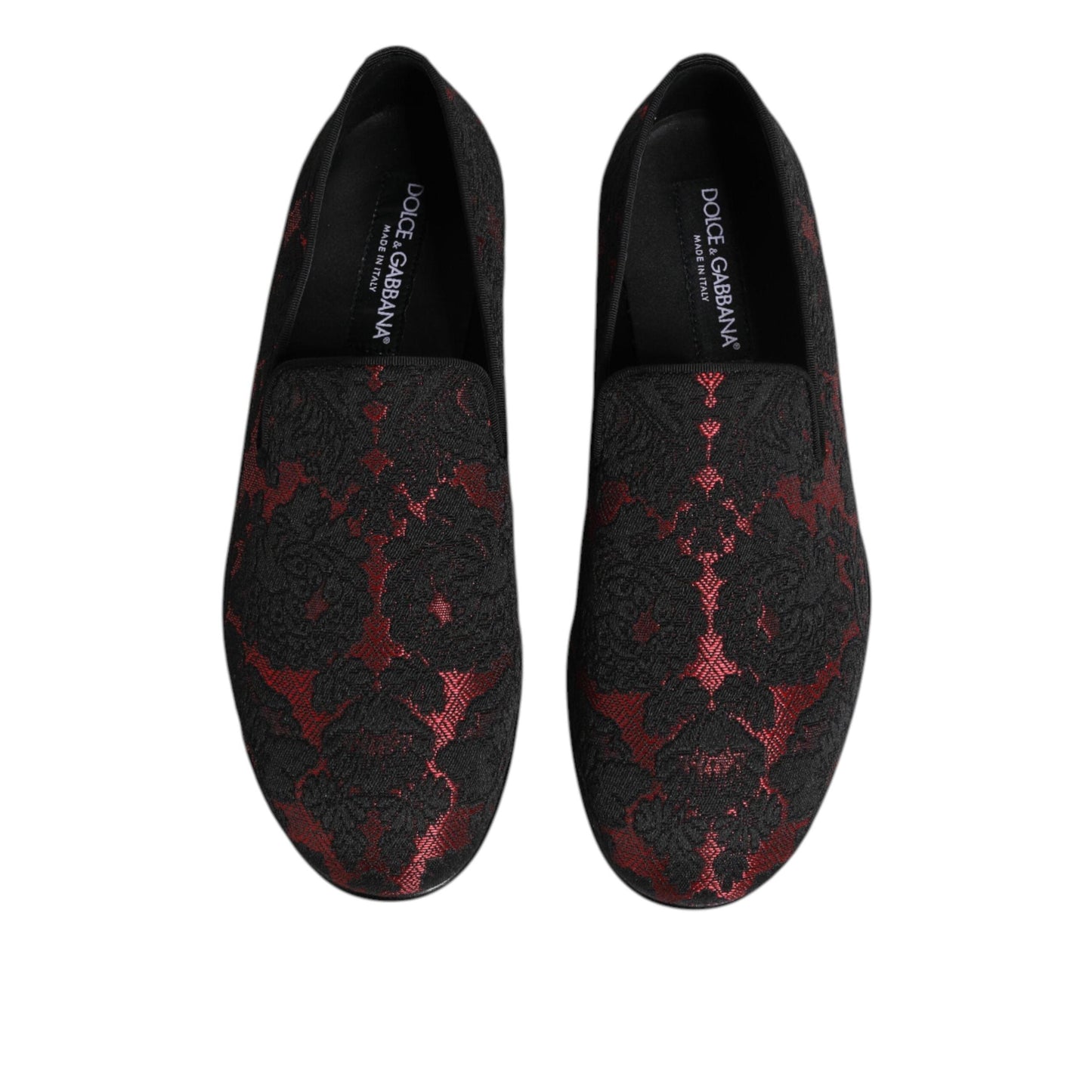 Dolce & Gabbana Red Black Jacquard Slip On Loafers Shoes
