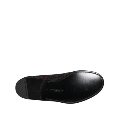 Dolce & Gabbana Red Black Jacquard Slip On Loafers Shoes