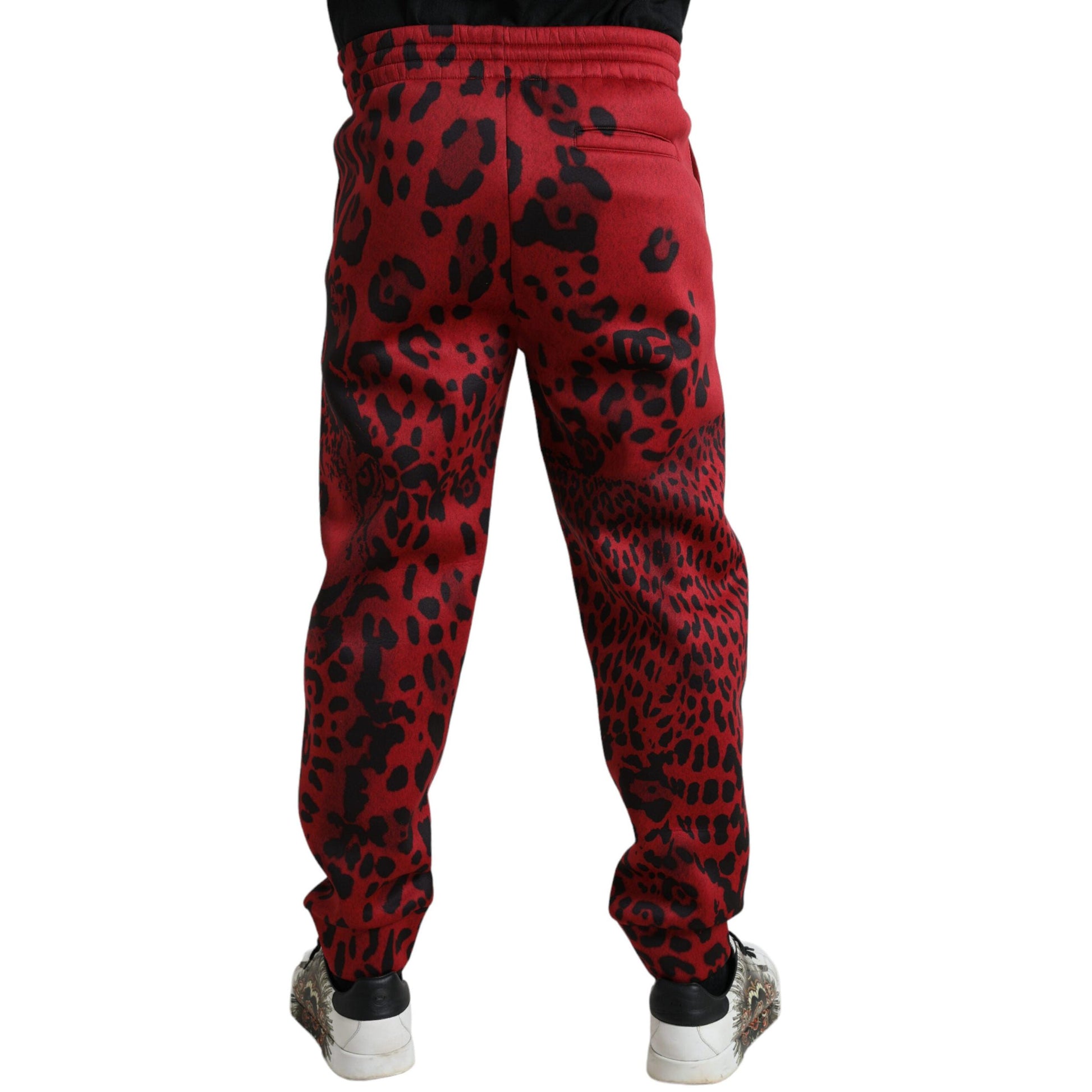 Dolce & Gabbana Red Black Leopard Stretch Jogger Pants