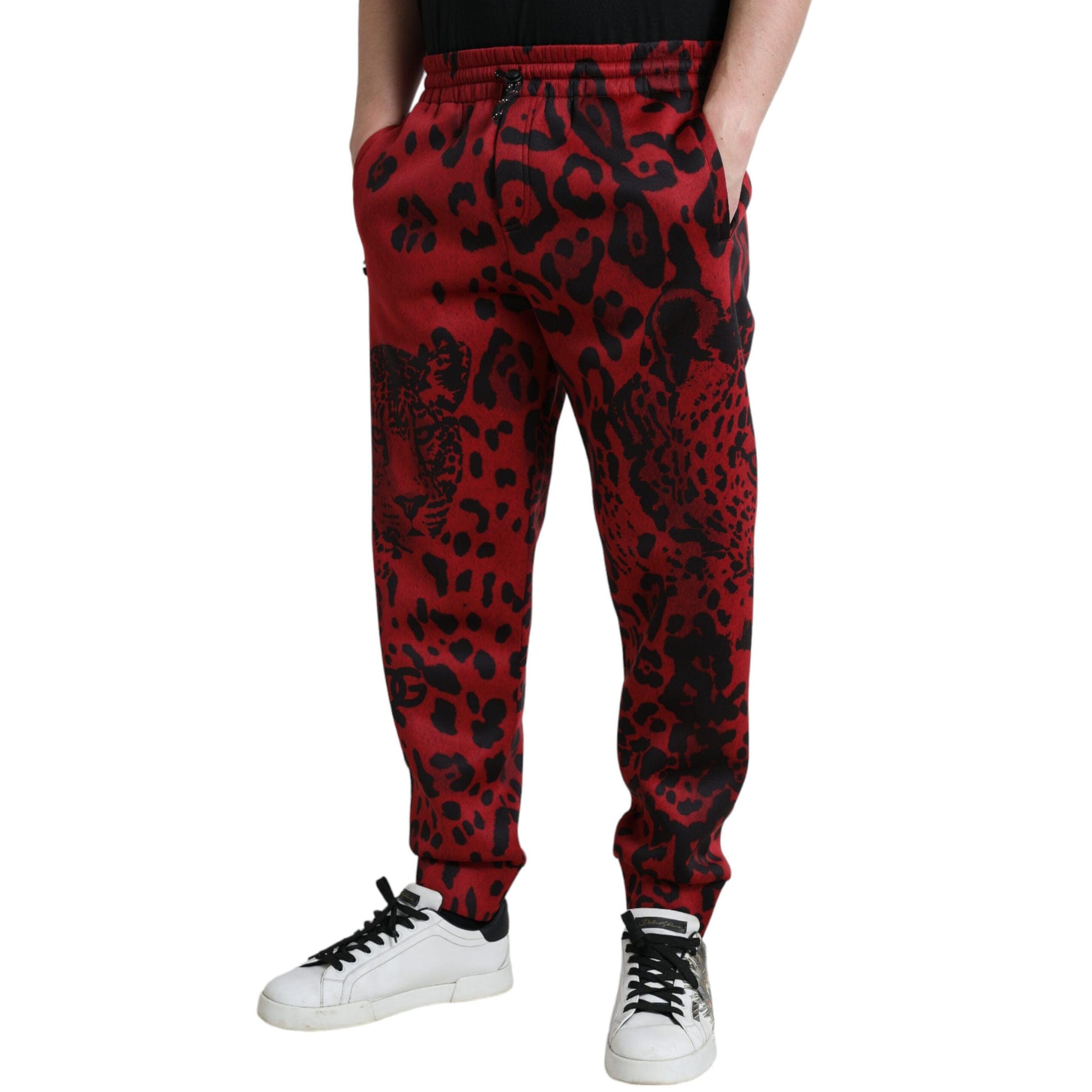 Dolce & Gabbana Red Black Leopard Stretch Jogger Pants