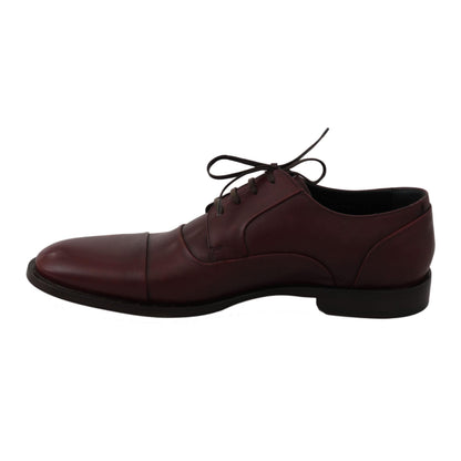 Dolce & Gabbana Red Bordeaux Leather Derby Formal Shoes