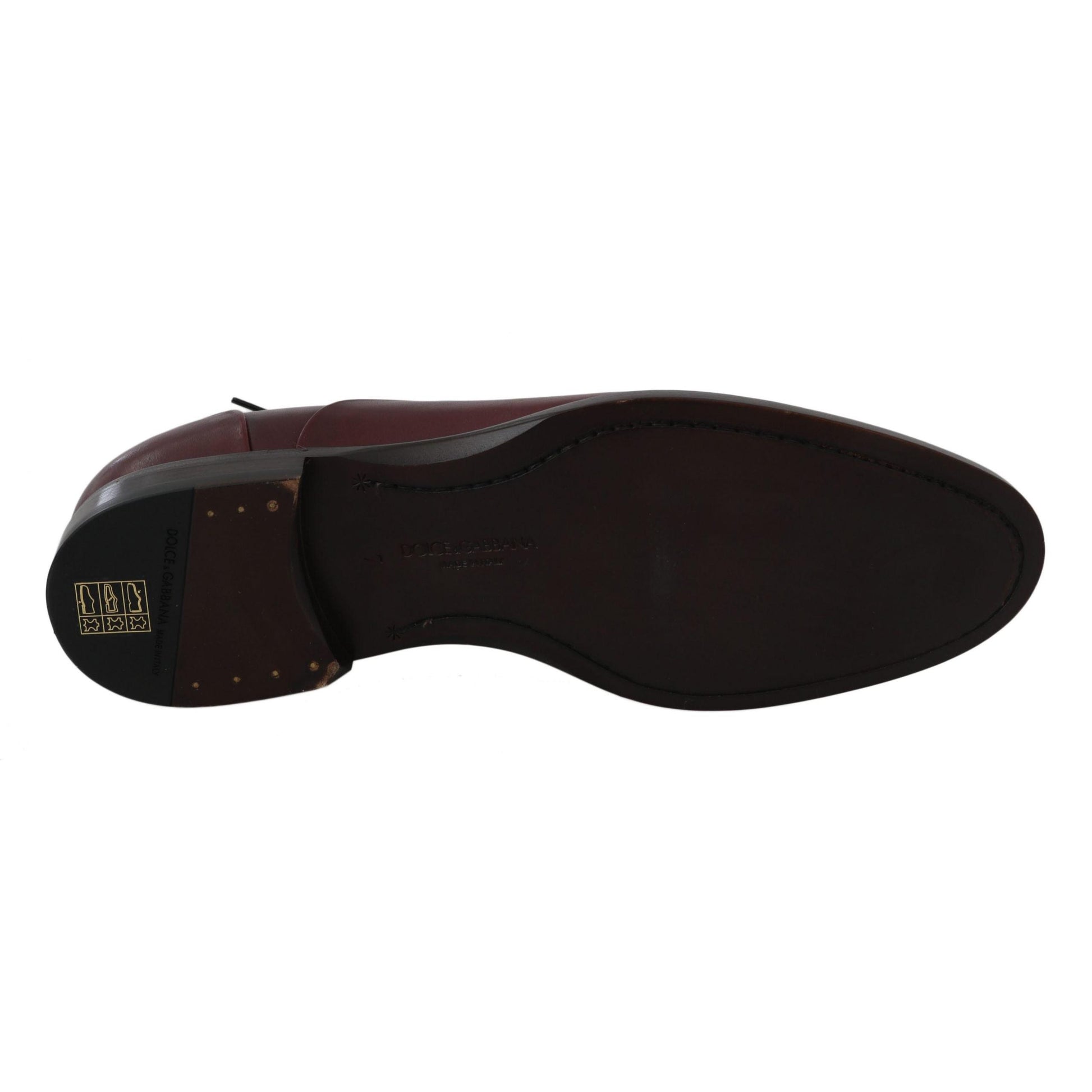 Dolce & Gabbana Red Bordeaux Leather Derby Formal Shoes