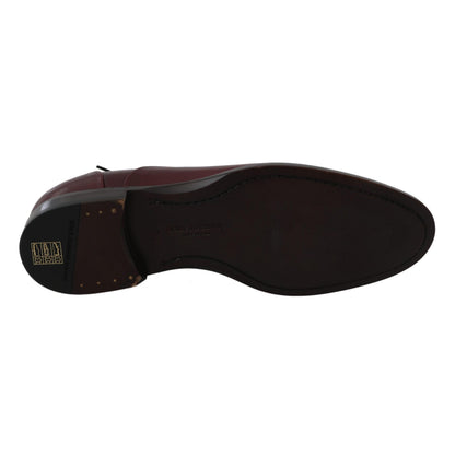 Dolce & Gabbana Red Bordeaux Leather Derby Formal Shoes
