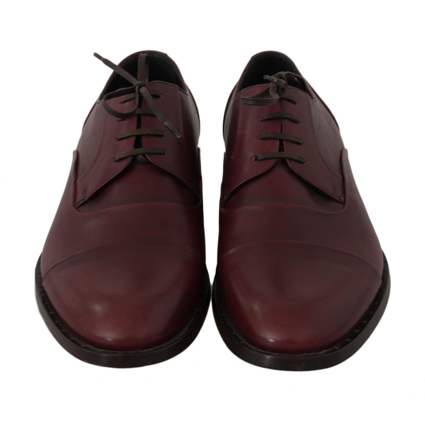 Dolce & Gabbana Red Bordeaux Leather Derby Formal Shoes