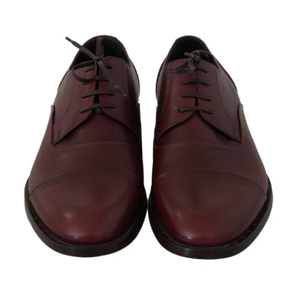 Dolce & Gabbana Red Bordeaux Leather Derby Formal Shoes