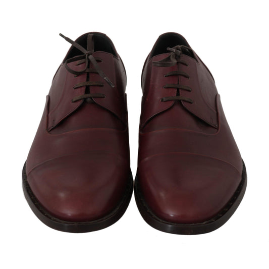 Dolce & Gabbana Red Bordeaux Leather Derby Formal Shoes