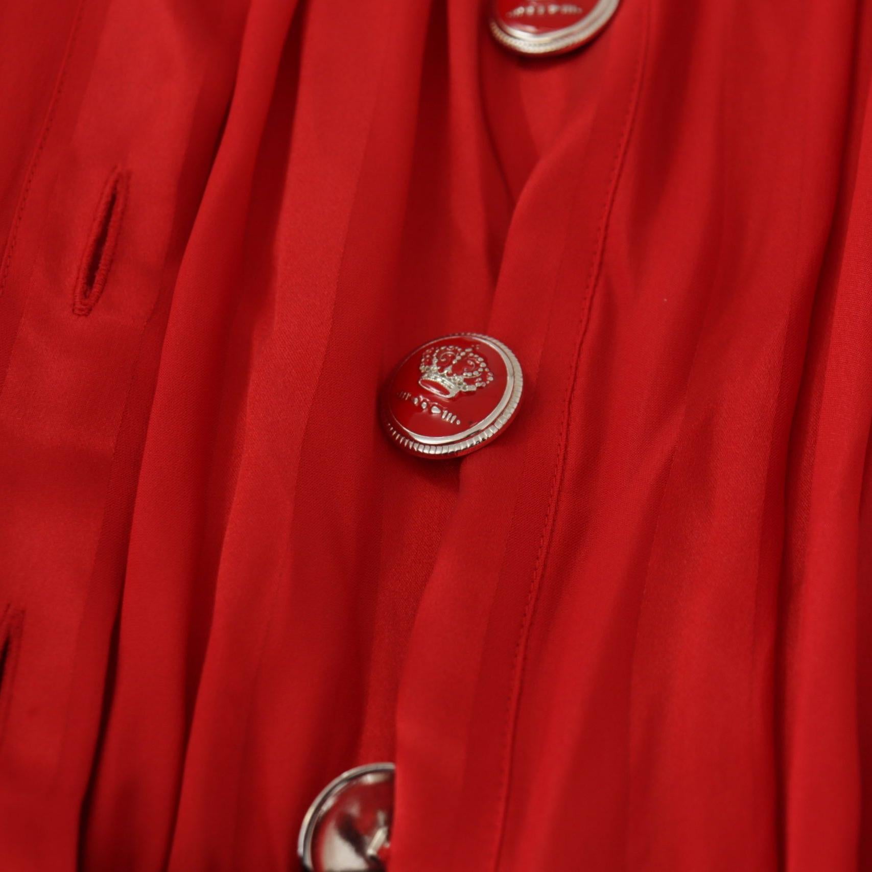 Dolce & Gabbana Red Button Down Belted Midi Satin Silk Dress