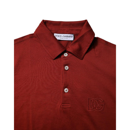 Dolce & Gabbana Red Cotton DG Logo Collared Men Polo T-shirt