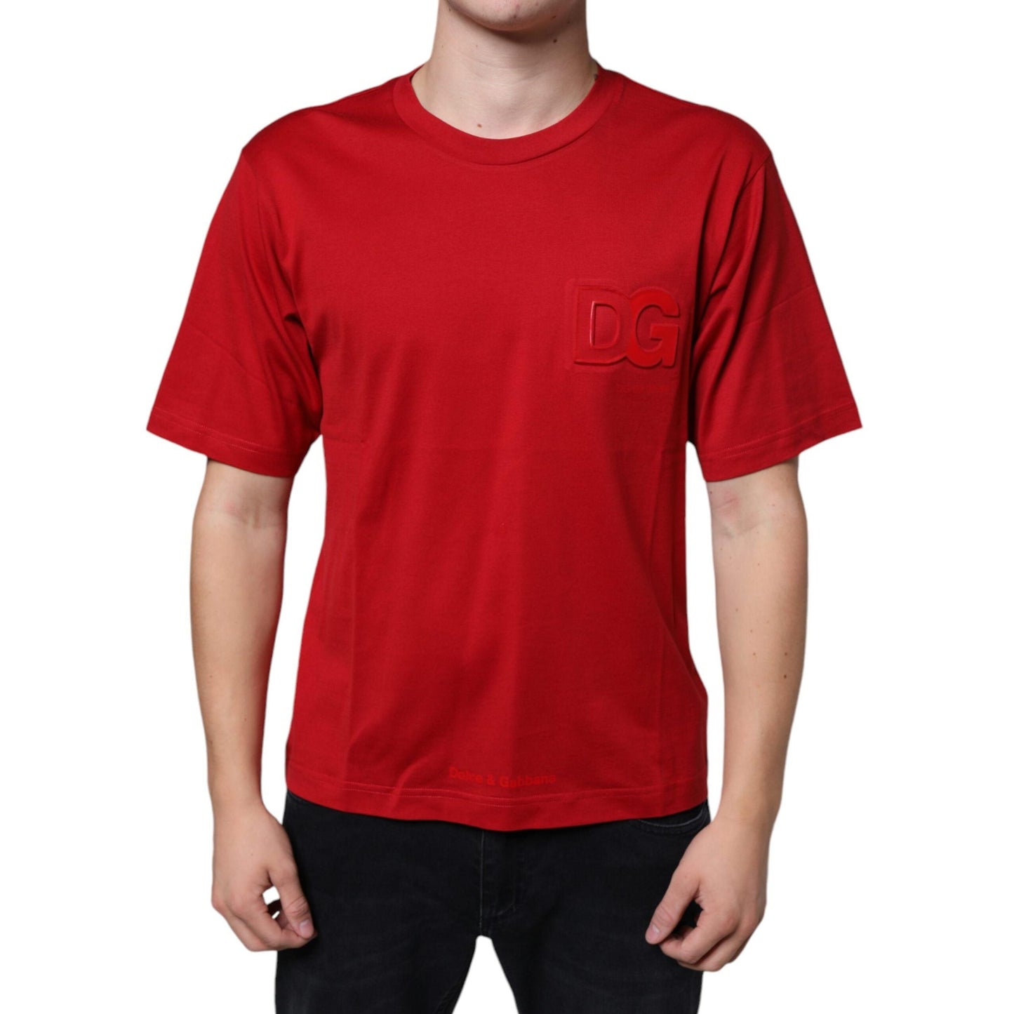 Dolce & Gabbana Red Cotton DG Logo Print Crew Neck T-shirt