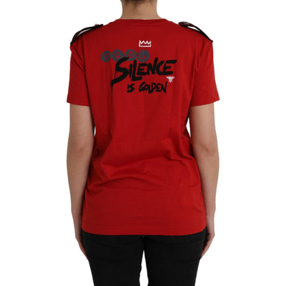 Dolce & Gabbana Red Cotton Graphic Print Crew Neck T-shirt