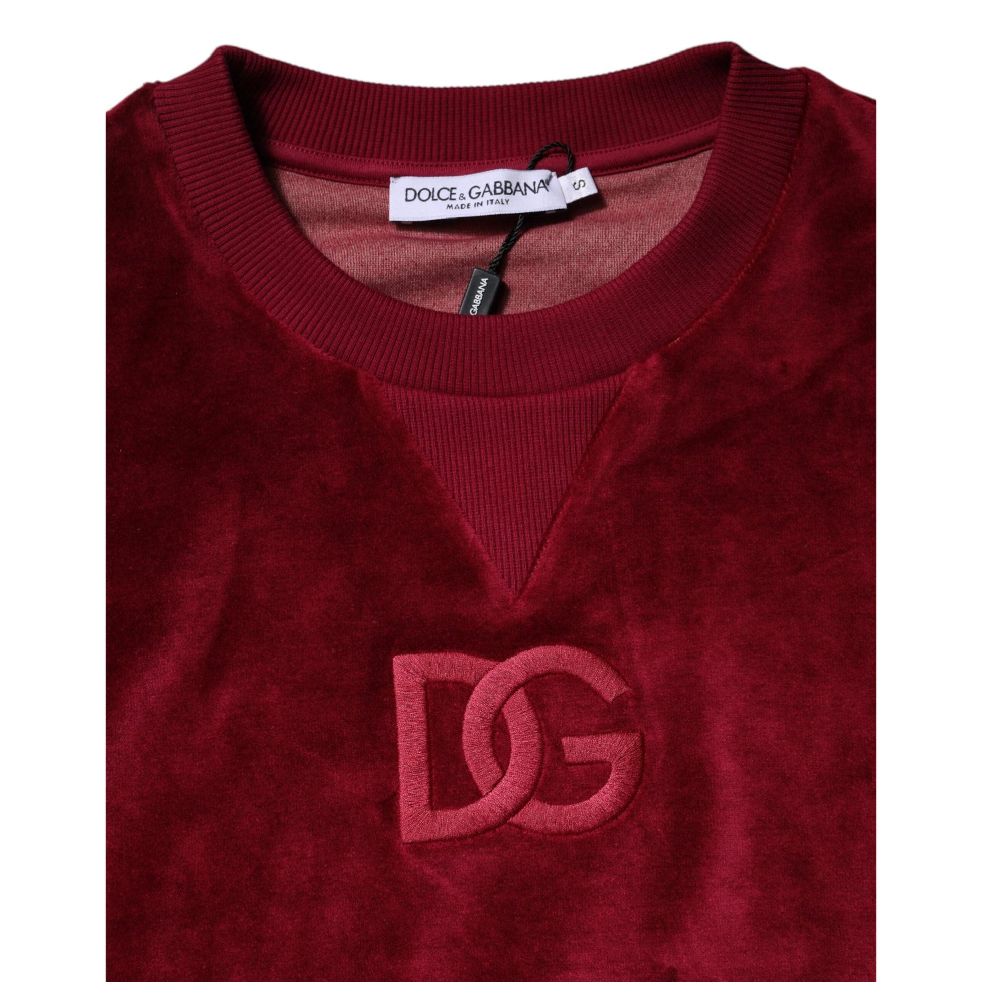Dolce & Gabbana Red Cotton Velvet Crew Neck Pullover Sweater