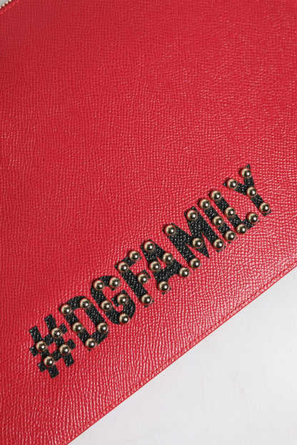 Dolce & Gabbana Red #DGFamily Embellished Leather Clutch Bag