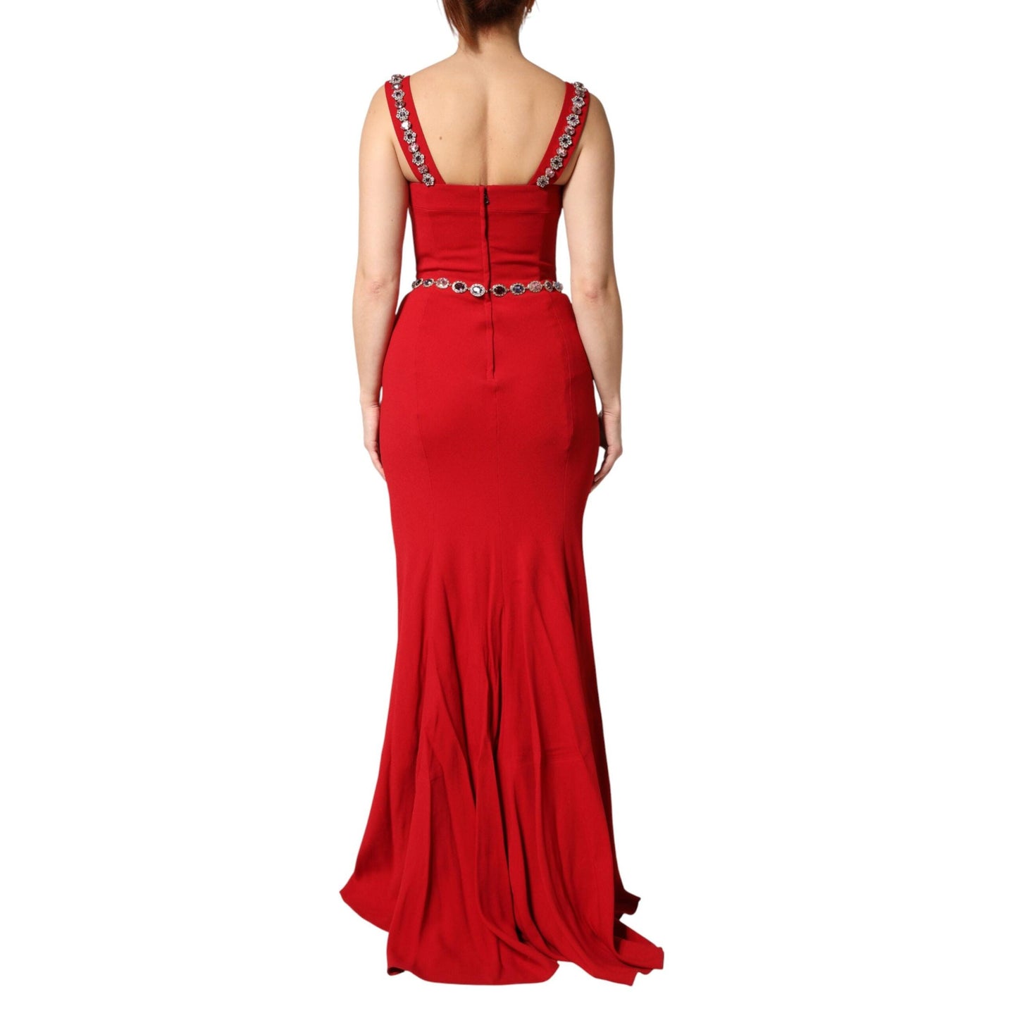 Dolce & Gabbana Red Embellished Sheath Mermaid Gown Dress