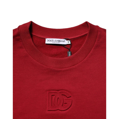Dolce & Gabbana Red Embossed Logo Cotton Crew Neck Sweater