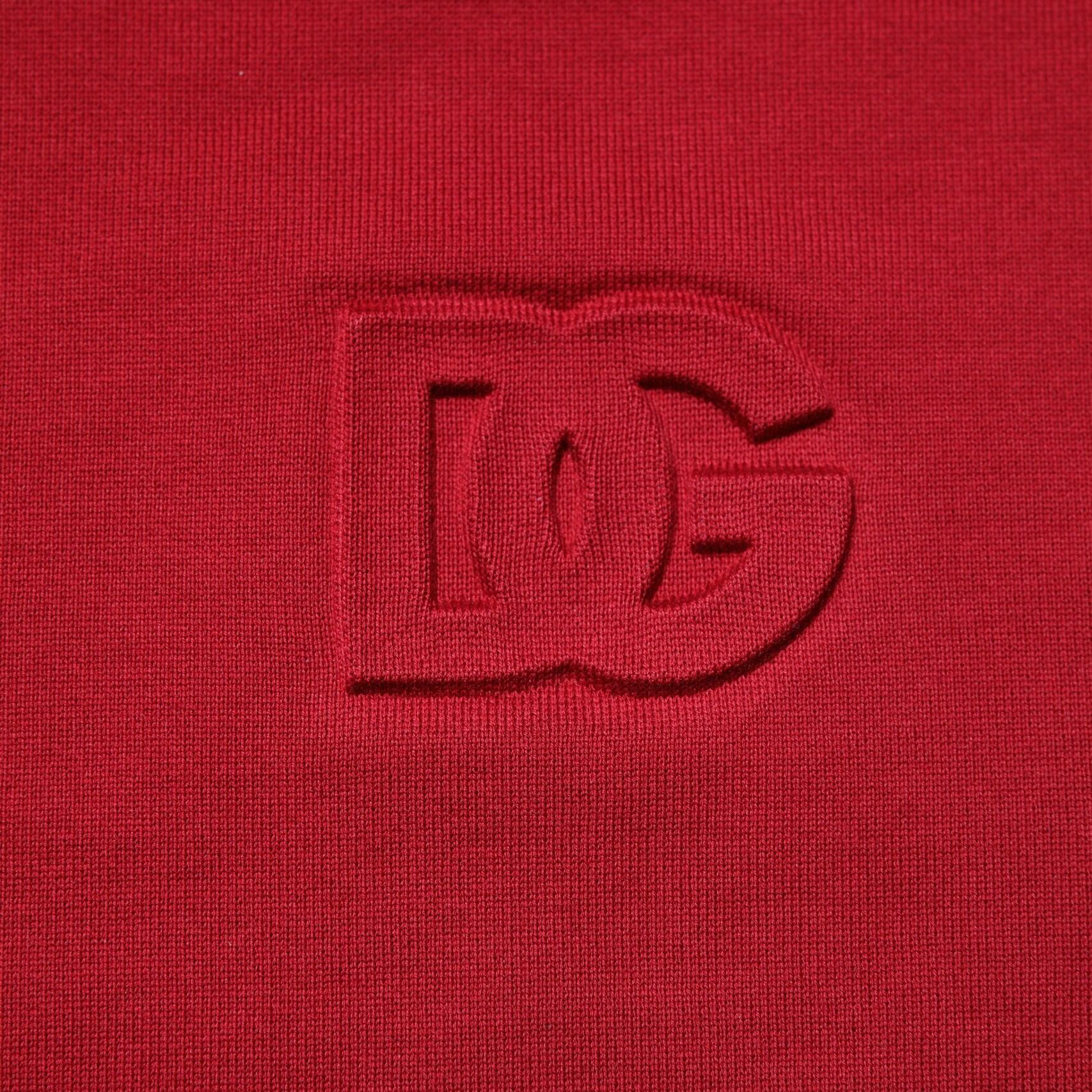 Dolce & Gabbana Red Embossed Logo Cotton Crew Neck Sweater