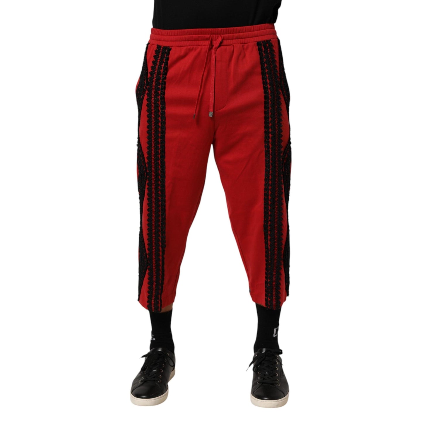 Dolce & Gabbana Red Embroidered Casual Cropped Trouser Pants
