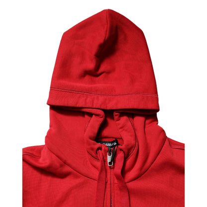 Dolce & Gabbana Red Embroidered Logo Hooded Full Zip Sweater