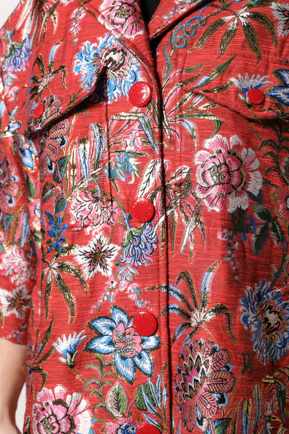 Dolce & Gabbana Red Floral Jacquard Button Down Coat Jacket
