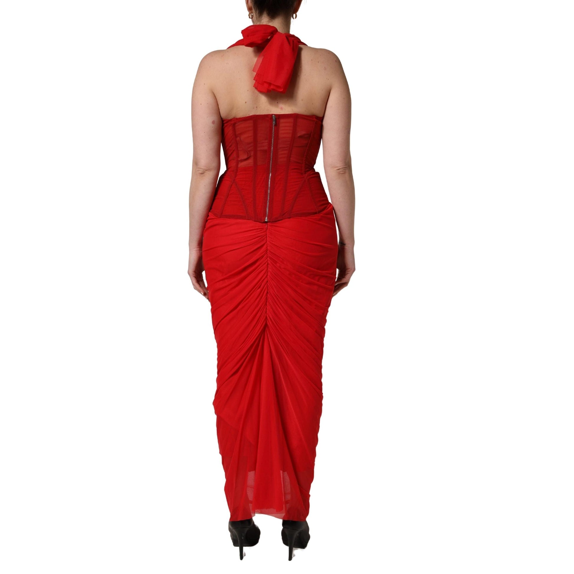 Dolce & Gabbana Red Halter Corset Sleeveless Sheath Dress