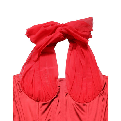 Dolce & Gabbana Red Halter Corset Sleeveless Sheath Dress