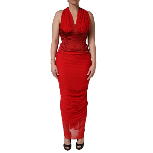 Dolce & Gabbana Red Halter Sleeveless Sheath Dress