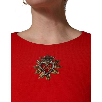 Dolce & Gabbana Red Heart Emmbellished Wool Mini Dress