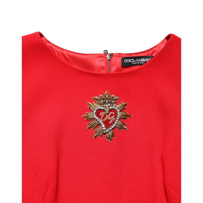 Dolce & Gabbana Red Heart Emmbellished Wool Mini Dress