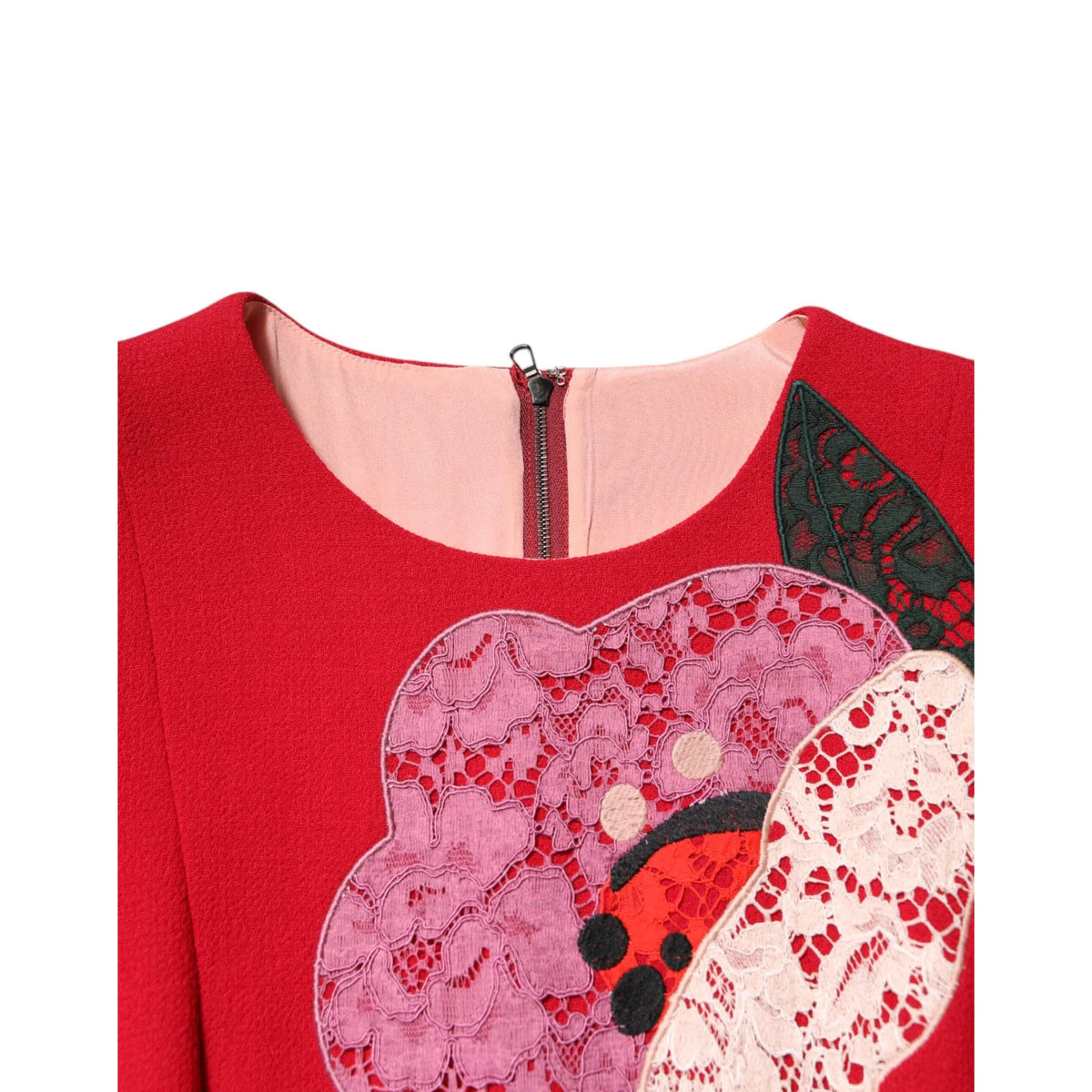 Dolce & Gabbana Red Lace Floral Applique A-line Mini Dress