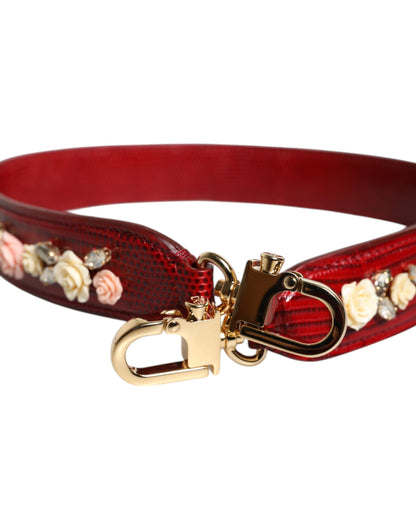 Dolce & Gabbana Red Leather Floral Embellish Bag Shoulder Strap