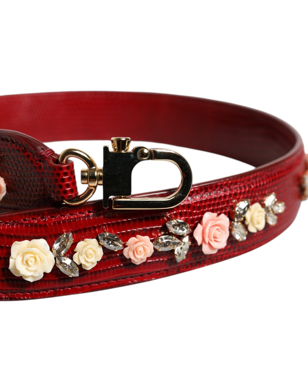 Dolce & Gabbana Red Leather Floral Embellish Bag Shoulder Strap