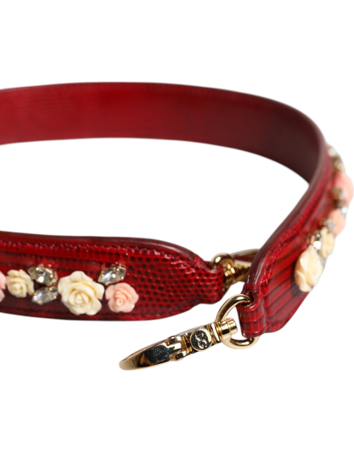 Dolce & Gabbana Red Leather Floral Embellish Bag Shoulder Strap