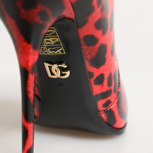 Dolce & Gabbana Red Leopard Cardinale Ankle Boots Shoes