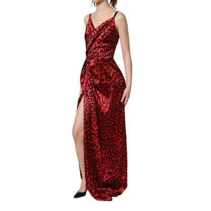 Dolce & Gabbana Red Leopard Draped Sleeveless Maxi Dress