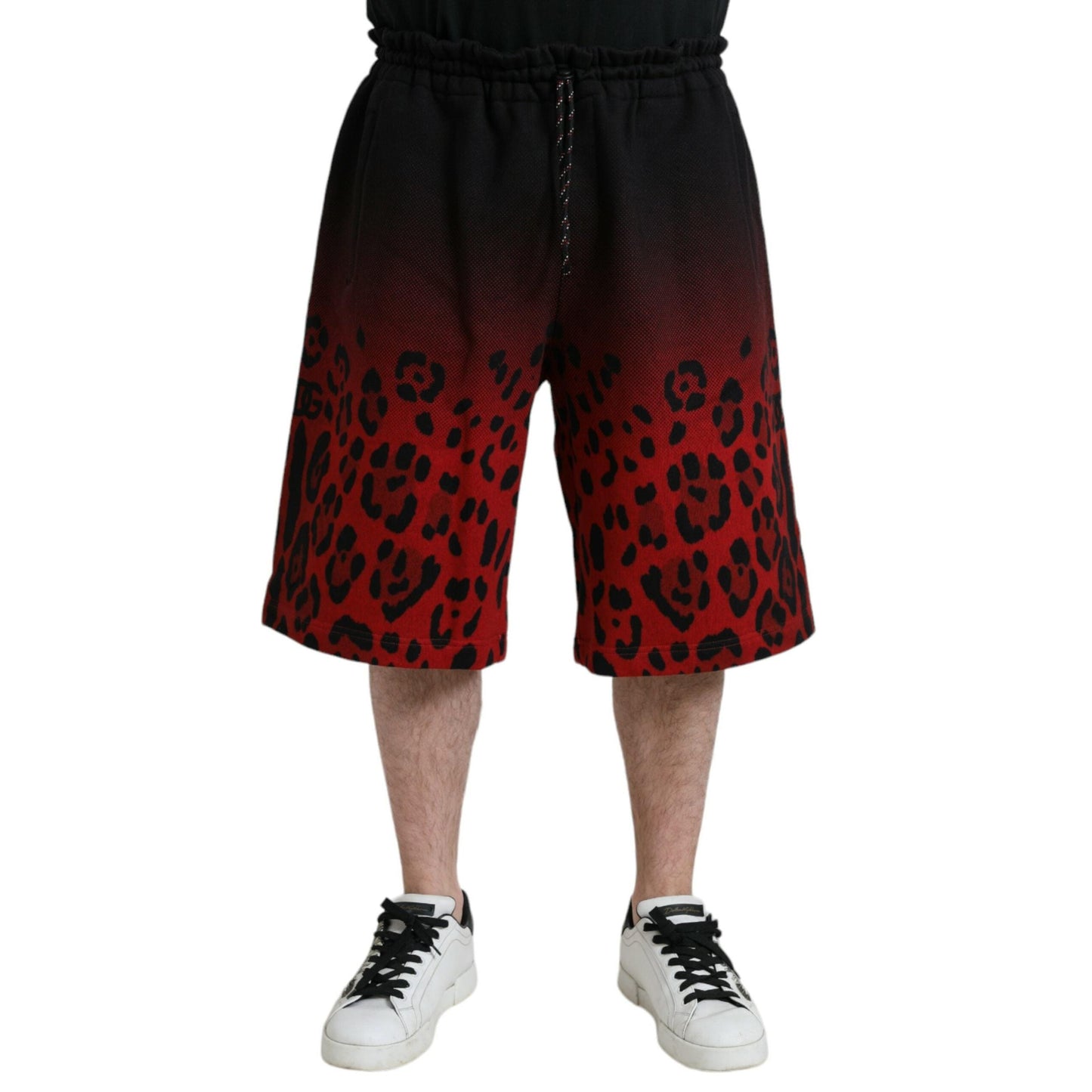 Dolce & Gabbana Red Leopard Print Cotton Bermuda Shorts