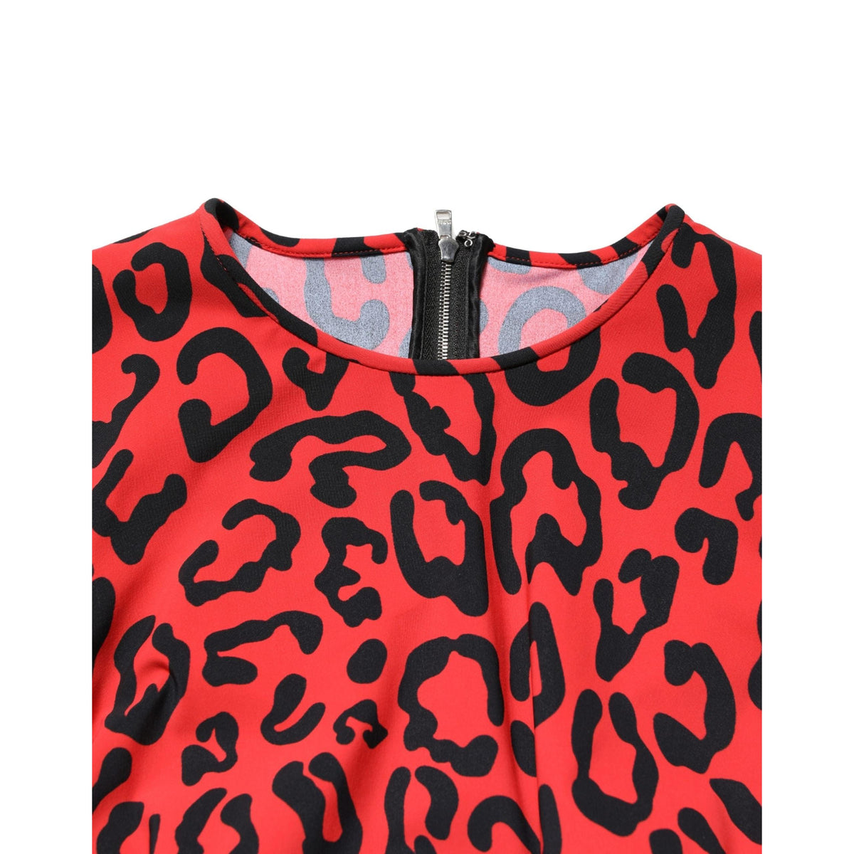 Dolce & Gabbana Red Leopard Print Long Sleeves Midi Dress