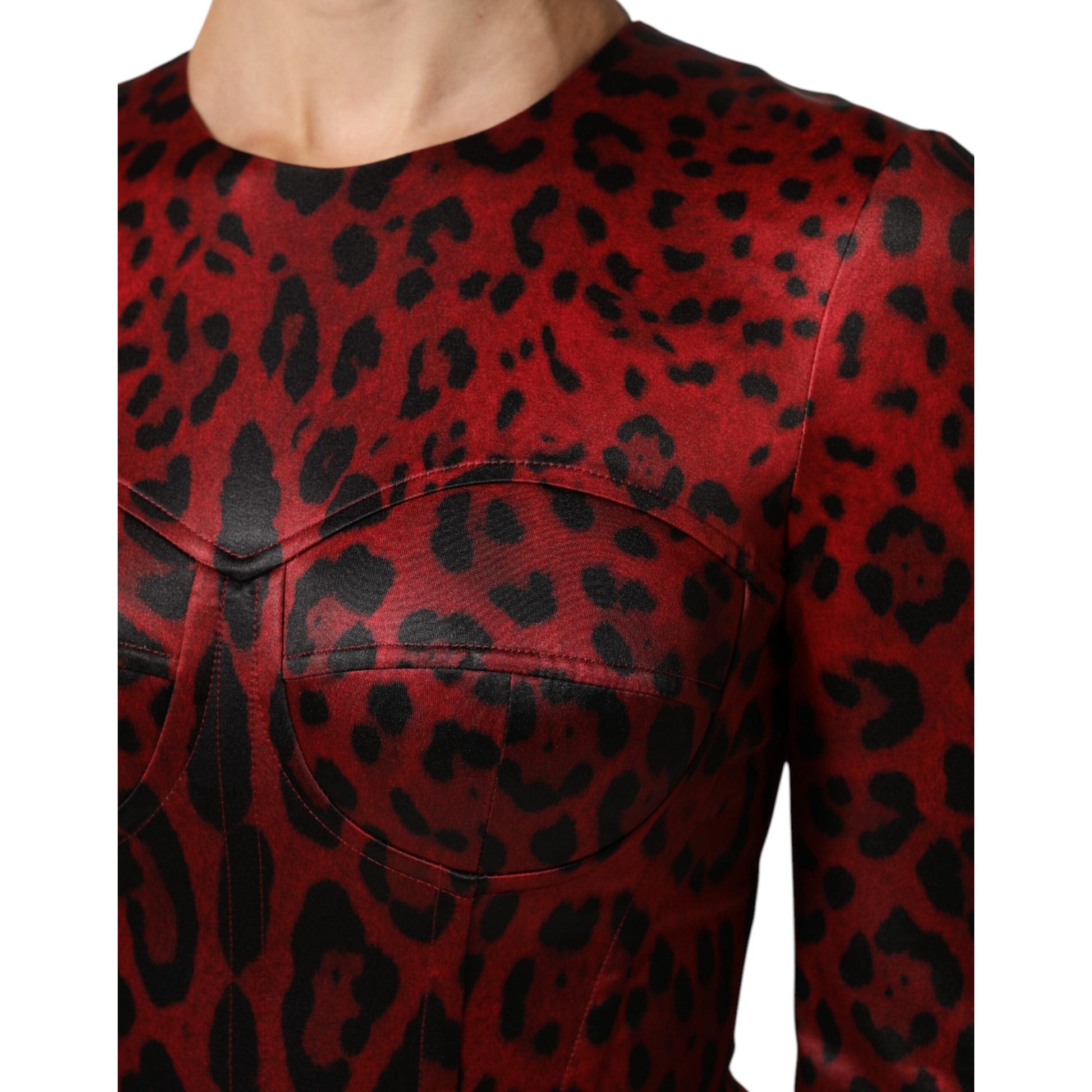 Dolce & Gabbana Red Leopard Sheath Long Sleeves Dress