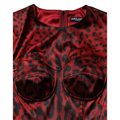 Dolce & Gabbana Red Leopard Sheath Long Sleeves Dress