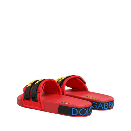 Dolce & Gabbana Red Neoprene Slides Flats Beachwear Shoes